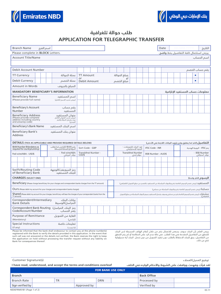 APPLICATION for TELEGRAPHIC TRANSFER Form